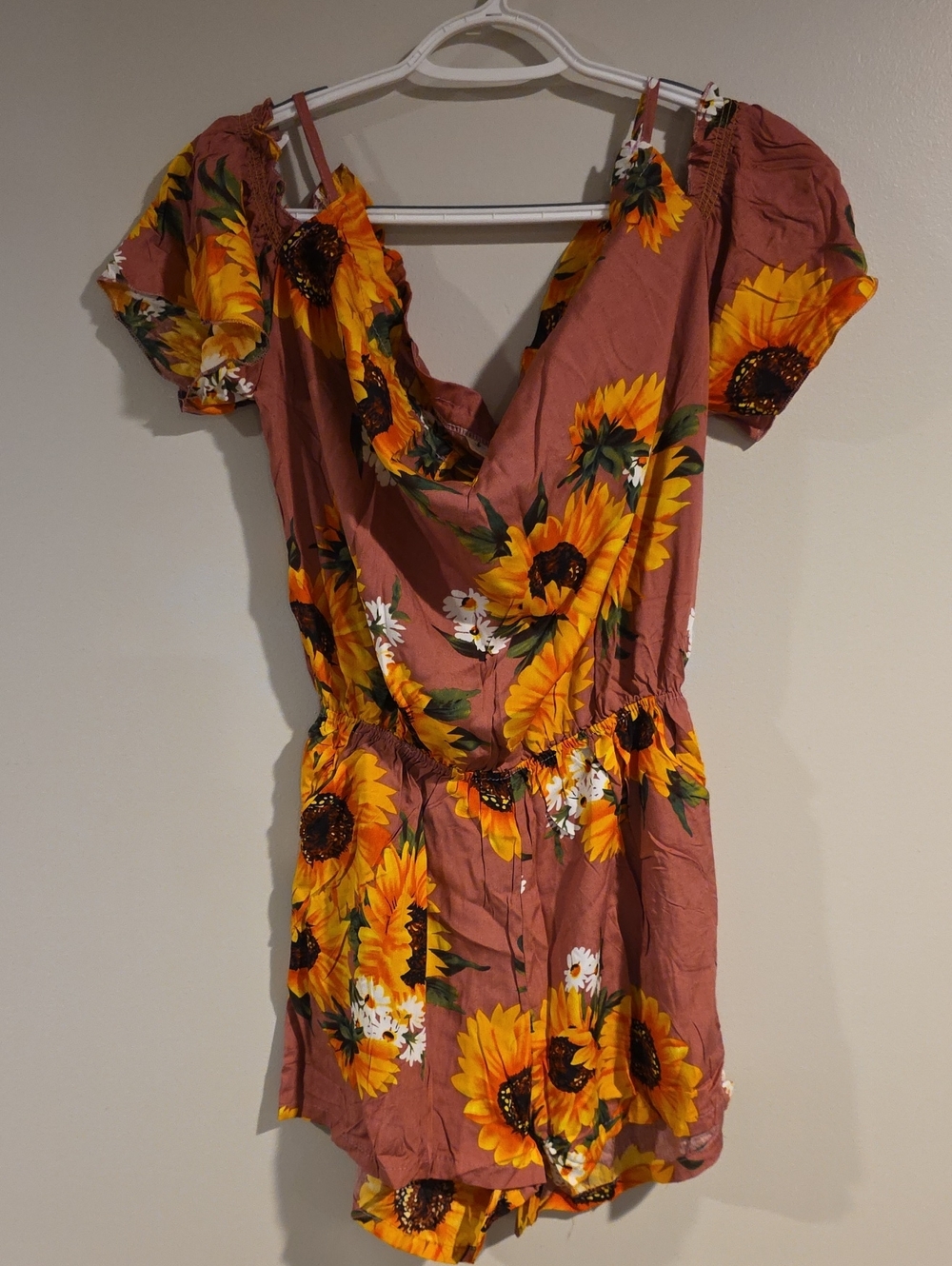 Sunflower Print Burgundy Romper